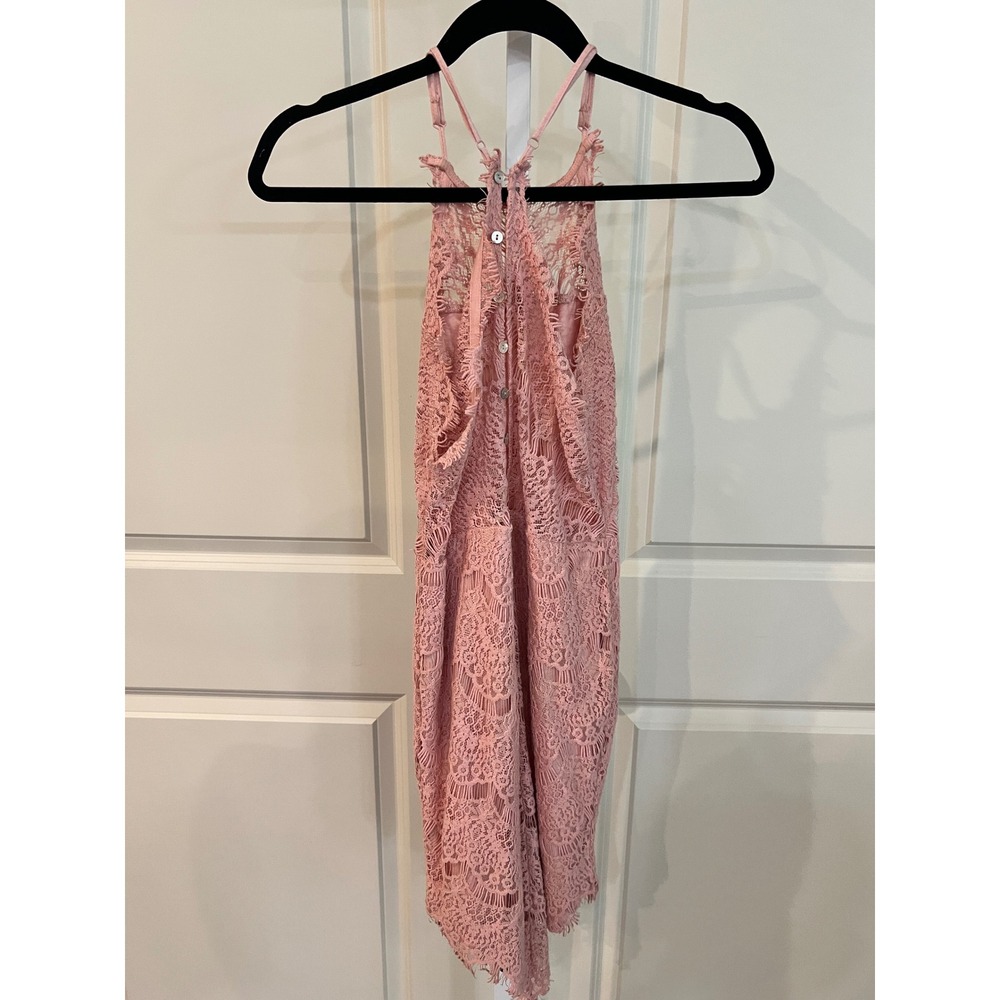 Free People Intimately Adella Mini Dress Pink Crochet Lace Halter Boho Small - Picture 2 of 6